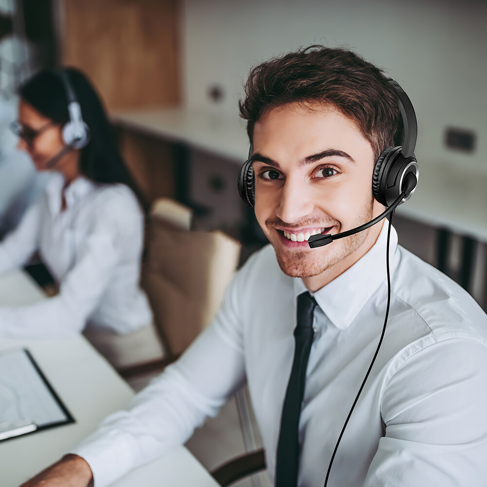 USB Headset Headphones Wired with Microphone for Call PC Computer