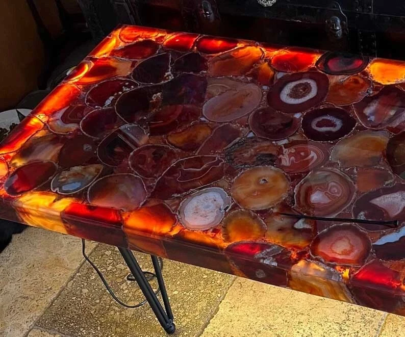 Red Agate Stone Dining Table, Countertop Desk, Kitchen Slab Furniture, Home Deco - Image 3 of 4