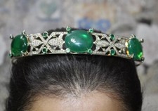 8.70ct Rose cut Diamond 925 Sterling silver Emerald wedding hair tiara Crown