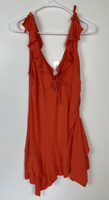Wild Fable Stretchy Ruffled Handkerchief Hem Sun Dress Vibrant Orange Size M