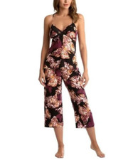 Linea Donatella Women's Lace-Trim Chemise Black PJ Set Size, Multi, M