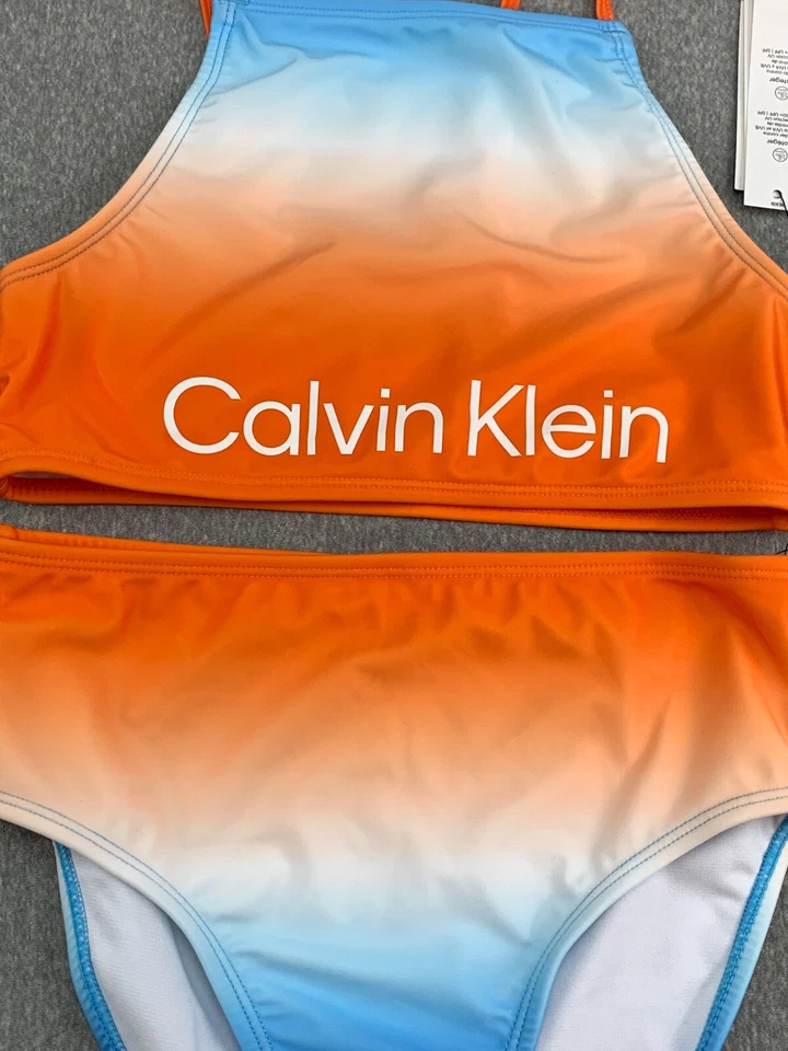 Traje de baño Calvin Klein 2 piezas traje de baño para mujer L naranja vibrante ombre logotipo grande Foto 3 de 4
