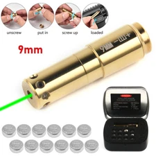 9mm Bore Sighter Green Dot Laser Cartridge Bore Sight Kit with 12pcs Batteries