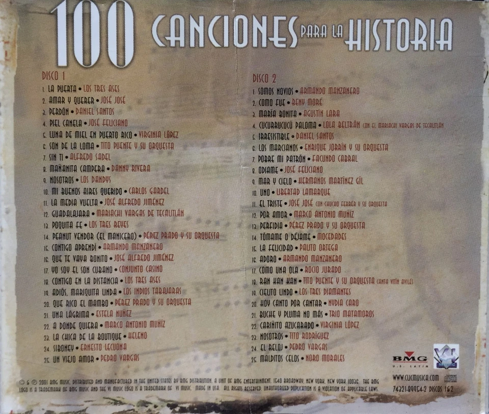 100 Canciones Para La Historia 2Cds Various Artists CD 2001 BMG Puerto Rico Foto 2 de 2