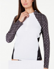 74 Nike Women's Printed Long-Sleeve Rash Guard Swimwear, Black/White, Size S