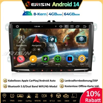9" DAB+Android 16 Autoradio GPS für VW Golf 5/6 Tiguan Passat Polo Caddy T5 Seat - Bild 1 von 4