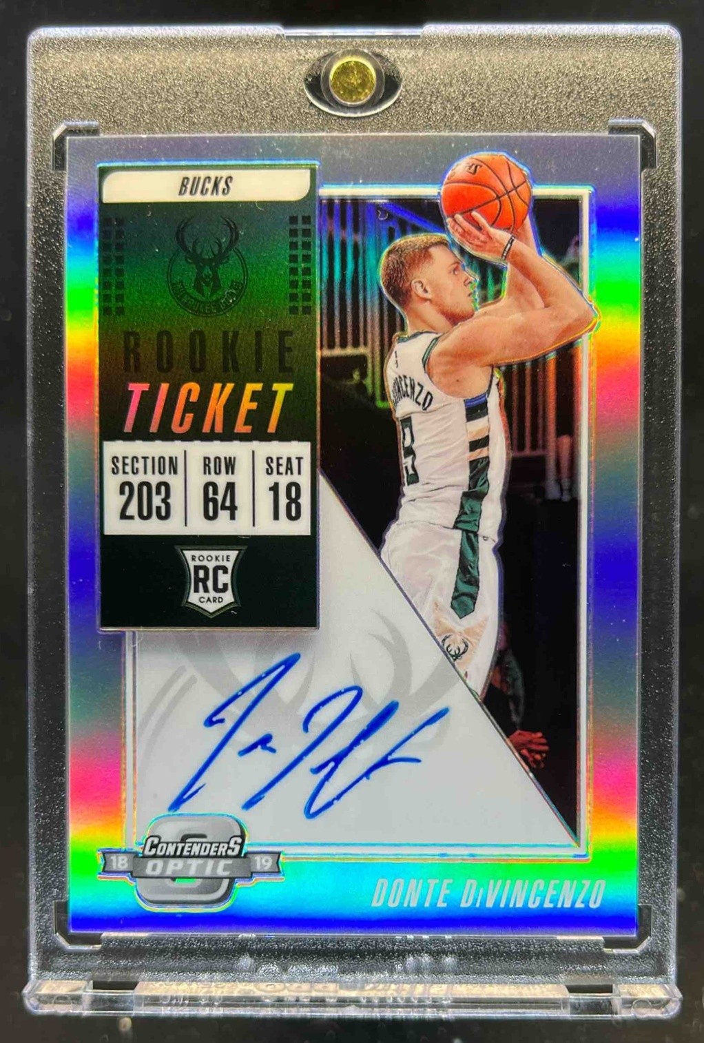 2018-19 Contenders Optic Donte DiVincenzo RC Rookie Ticket Auto #121 Bucks