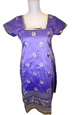 Vintage Banarasi Silk Kurti Tunic Purple Gold Zari Brocade Floral Medallion