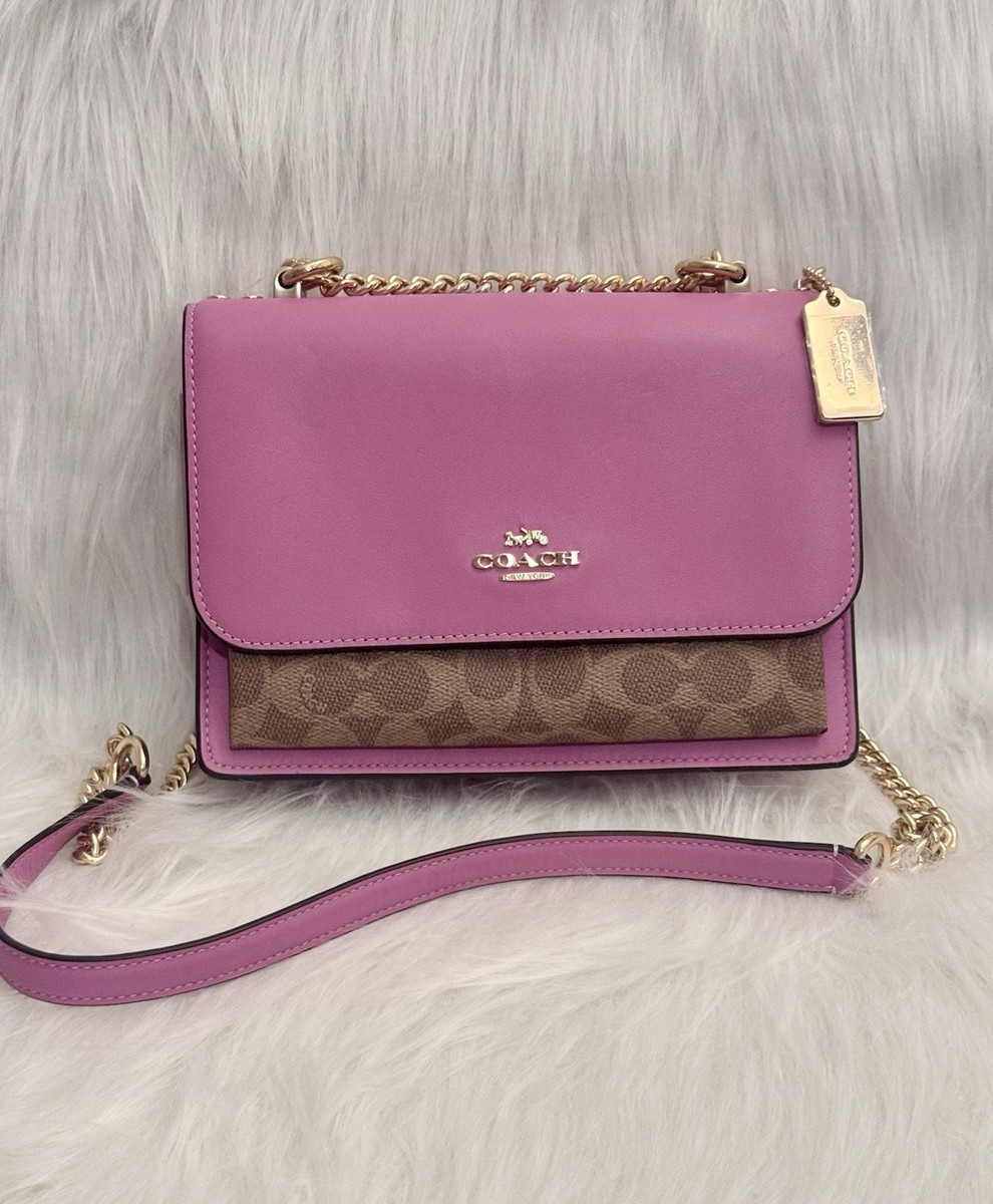 NWT Coach Klare Crossbody Bag In Signature Canvas Tan/Fuchsia