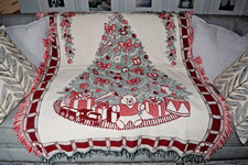 Christmas Throw Blanket - Christmas Tree and Presents Vtg 56"x 44"
