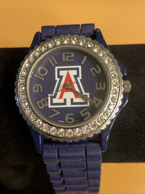 University Of Arizona Watch Blue Rubber Band Rhinestone Dial NEW BATTERY
