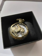 Rooster Quartz Filigree Pocket Watch Bronze