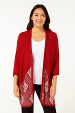 Umgee Size M L Aztec Crochet Open Front Duster Cardigan Kimono Top Boho Red FLAW