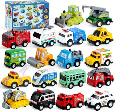 JOYIN 18 Stück Zurückziehen Stadtautos Und Lastwagen Spielzeugfahrzeug-Set, Mode