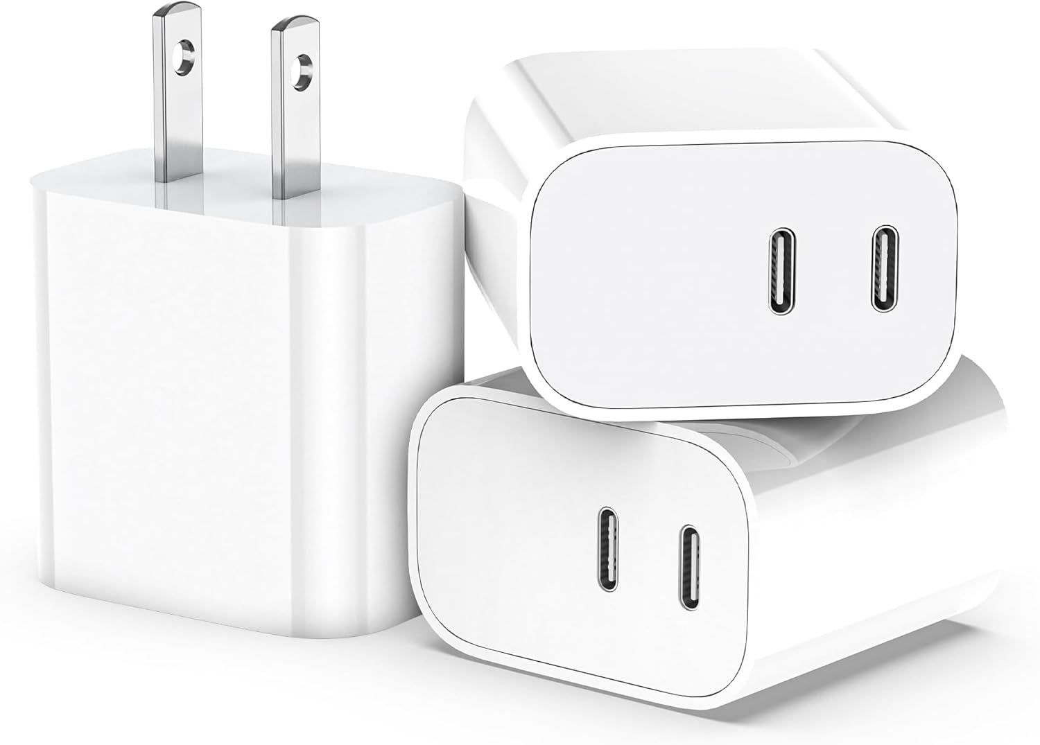 3-Pack Dual Port USB-C Fast Wall Charger Block