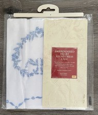 PASTIMES WHITE AND BLUE  EMBROIDERED NIGHTDRESS CASE WITH LOVE HEART DESIGN NEW