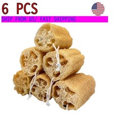 6 Pack Natural Luffa Loofah Sponges Exfoliating Body Scrubber with Hanging Loops