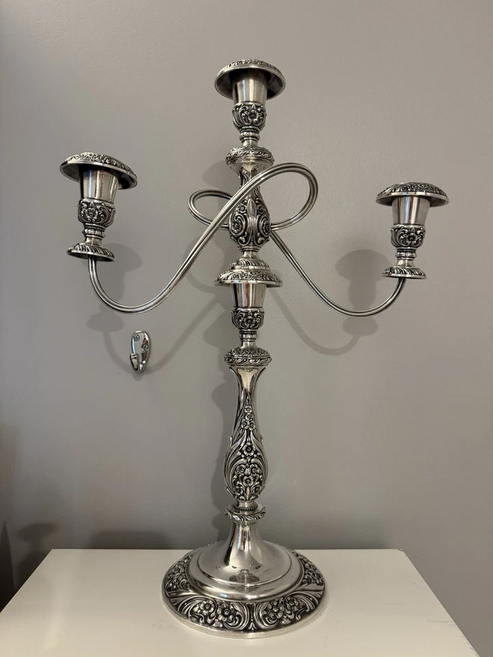 1847 Rogers Bros. HERITAGE Silverplate 3 Light Candelabra 18.75" - Image 3 of 4