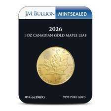 2026 1 oz Canadian Gold Maple Leaf Coin (MintSealed, BU) 4591.32 per troy oz