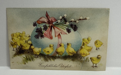 Antique German Easter Postcard Chicks Egg Illustration Ein Frohes Osterfest