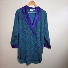 Vintage Victorias Secret Gold Label Paisley Sleep Shirt Purple Teal Satin S