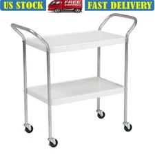 Retro 2-Tier Serving Cart W/ Wheels Locking Casters Steel Frame Easy Cleanup New