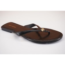 Tory Burch Capri Logo Thong Classic Flip Flop Sandal Size 7 Black Leather 176