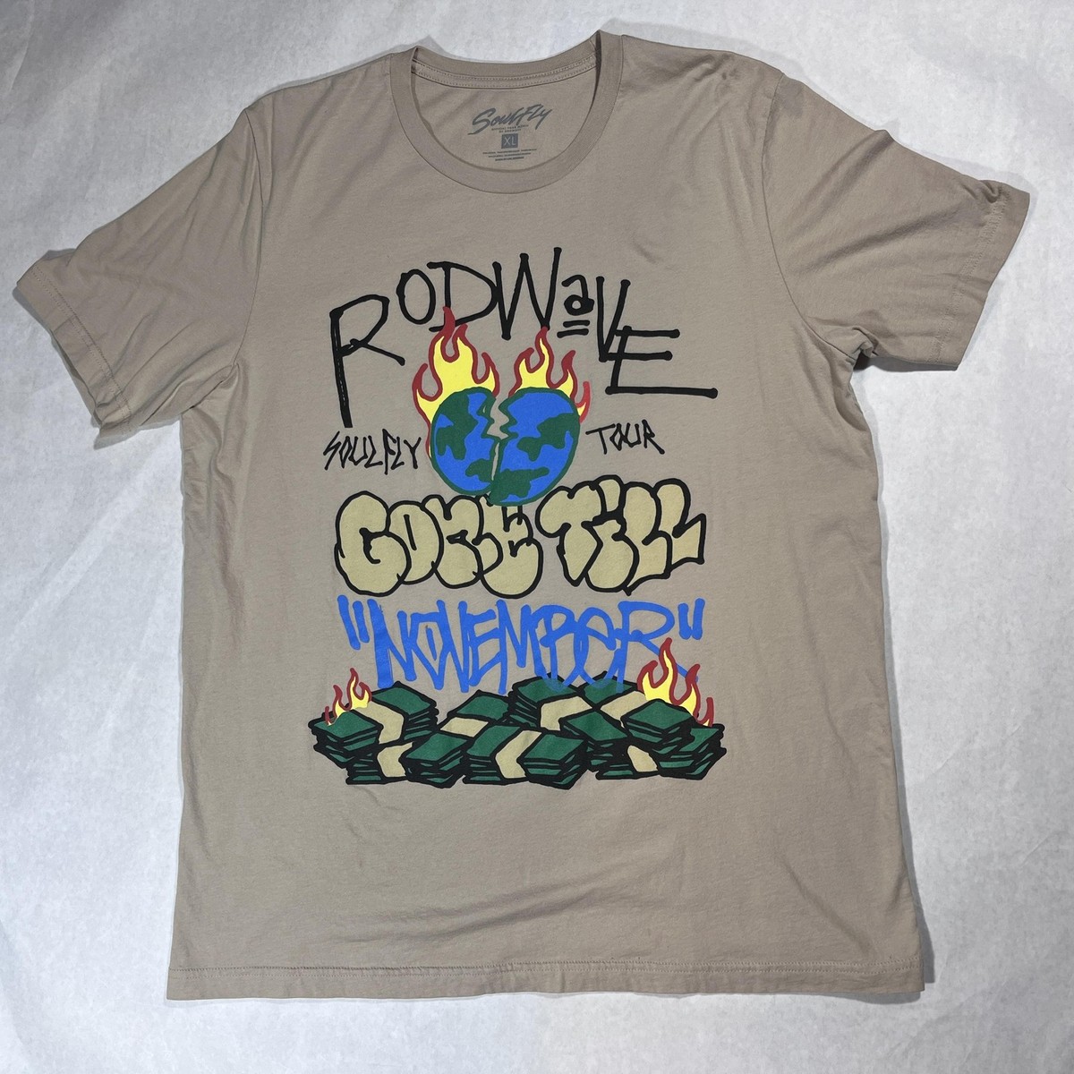 Rod Wave SoulFly Shirt Mens XL Tan 2021 Tour Ghetto Gospel