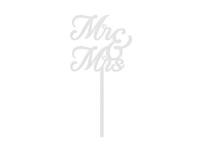 Cake Topper Mr & Mrs Hochzeit 16,5x8,3cm Torten- Kucheneinstecker Deko Weiß