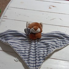 Fox Soft Security Blanket Lovey, Blue  White Striped, Brown Plush