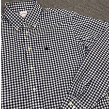 Brooks Brothers Mens Navy Blue Gingham Cotton Button Down Shirt Medium 9196