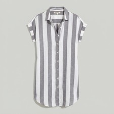 Madewell Maywood Stripe Shirtdress Gray White Linen Blend M Summer Preppy Light