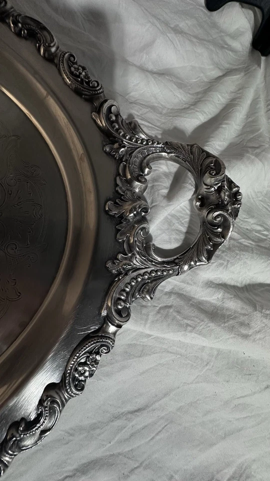 WALLACE BARROCO PLATO PLATA BANDEJA MAYORDOMO CON PATAS 294F PLATO PARA SERVIR BUFFET 29"L Foto 4 de 4