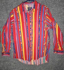 Mens Wrangler Vtg Aztec Stripe Paper Tag Red Shirt Reg Fit 16.5 34 X-long Tail