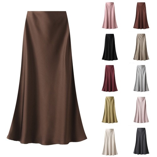 SIPEIEN Jupe Midi Satin Femme Taille Haute - Ourlet Fendu Élégant, Élastique Dos, Look Business Chic