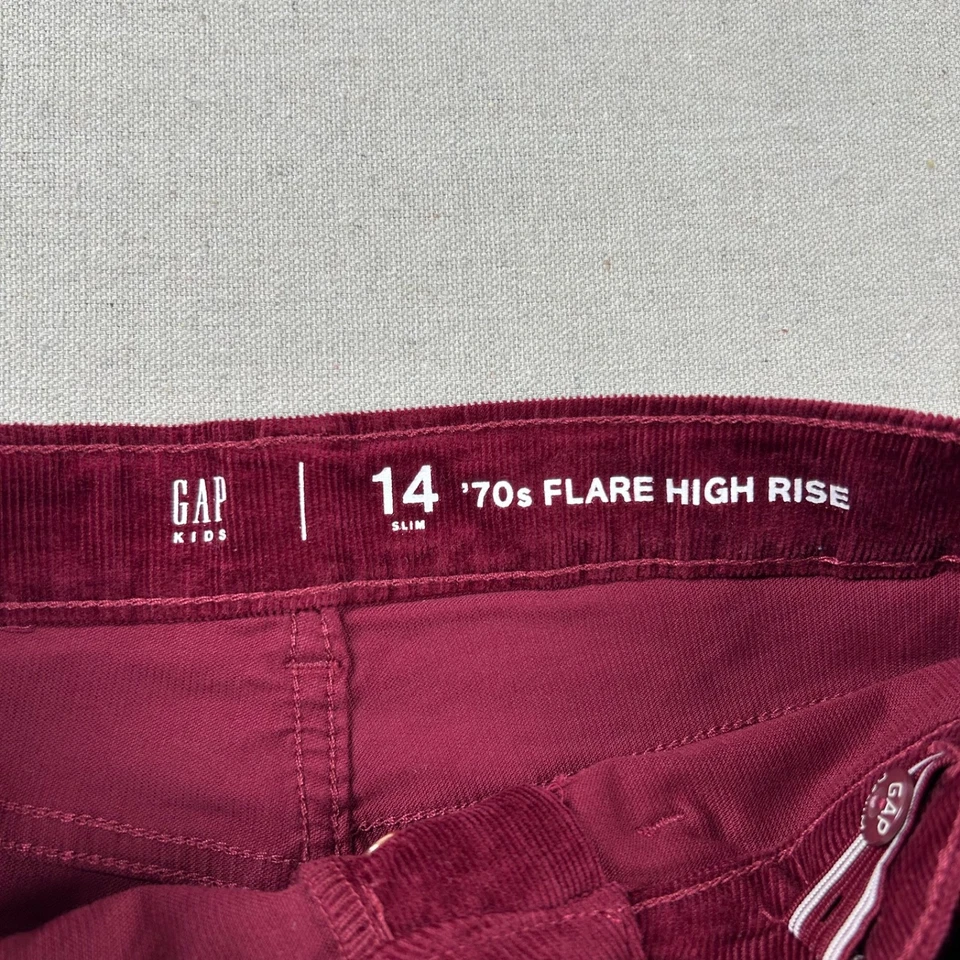Pantalones de Pana Gap Gilrs 14 Años 70 Acampanados Tiro Alto Botón Mosca Granate Borgoña Campana Foto 3 de 4