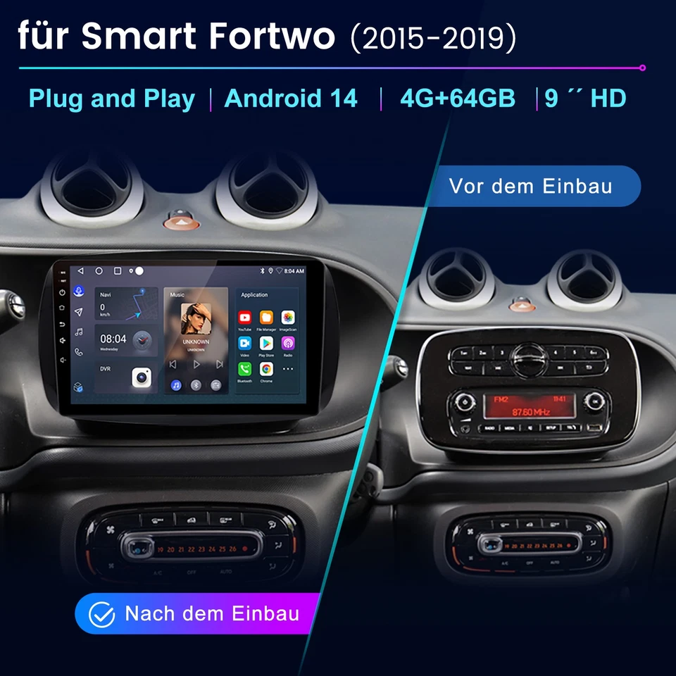 Autoradio DAB+ Für Smart Forfour Fortwo 453 Carplay 4+64GB GPS NAVI 8Kern WIFI - Bild 2 von 4