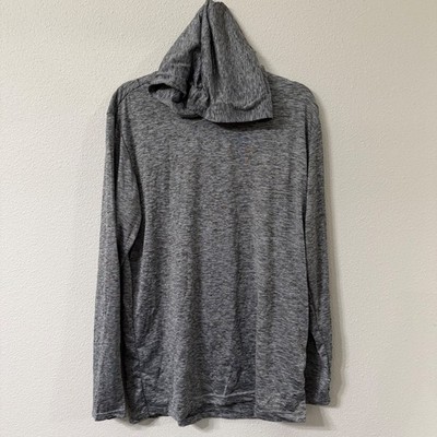 Real Essentials Mens Gray Active Hooded Performance Shirt Long Sleeve Large