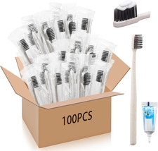 100 Sets Disposable Toothbrushes with Toothpaste Bulk Individually Wrapped Trave