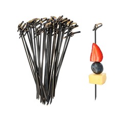 100Pcs Bamboo Cocktail Skewers Knob for Drinks Appetizers(5.9", Black)