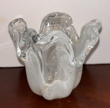 Murano Italian Hand Blown Clear with Gold Flecks Vase 5" Tall