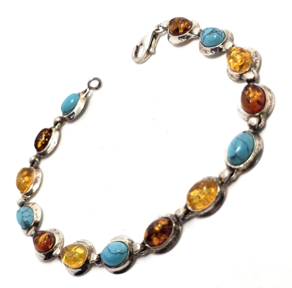 Pulsera Tenis Naranja y Amarillo Ámbar Azul Howlite Plata de Ley Foto 3 de 4