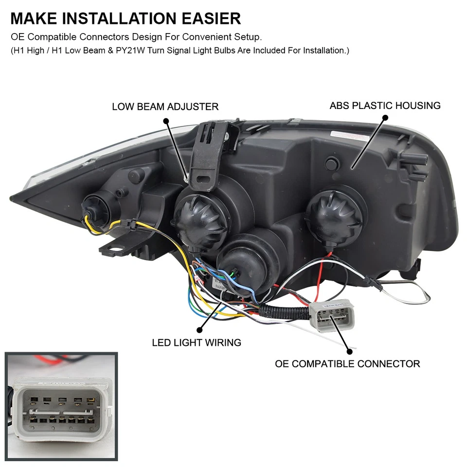 Fits 2007-2013 BMW E81 E82 E88 E87 LED Strip Dual Halo Projector Headlights Pair - Изображение 4 из 4