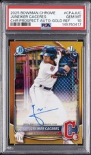 2025 BOWMAN CHROME PROSPECT AUTOS GOLD REFRACTOR JUNEIKER CACERES 14/50 PSA 10