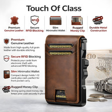 Men Genuine Leather Wallet Slim RFID Pop Up Card Holder Money Clip Front Pocket