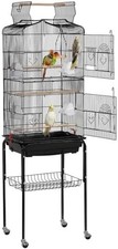Large Bird Cage Open Play Top Parrot Cage Metal Budgie Cage with Rolling Stand f
