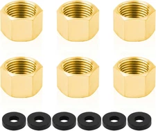 6Pcs Brass Pipe Cap with Rubber Gasket, 3/8" NPT Female Pipe Plug Hex Thread Hea