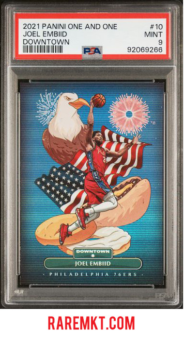 2021-22 PANINI ONE AND ONE JOEL EMBIID DOWNTOWN SSP PSA 9 PHILADELPHIA 76ERS #10