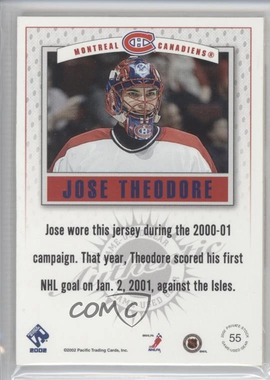 2001-02 Pacific Private Stock Game-Used Gear Patch Jose Theodore #55 Patch - Image 2 of 2