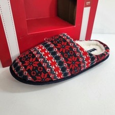 Club Room Fair Isle Slip on Slide Slippers Mens Large 10-11 Red Navy Blue NEW